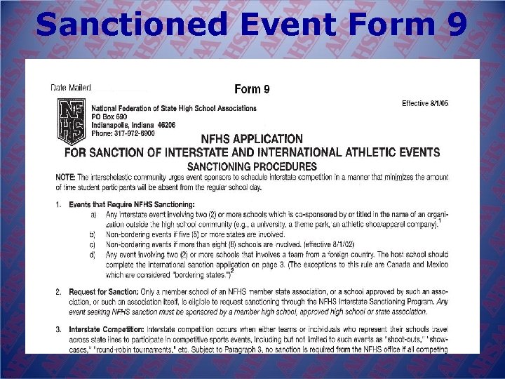 Sanctioned Event Form 9 