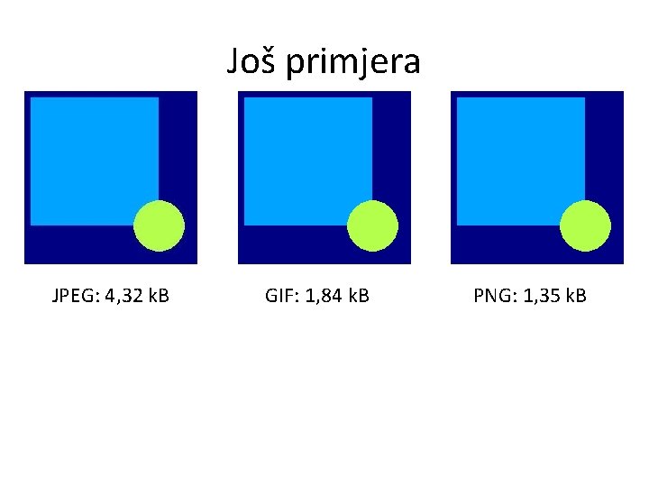 Još primjera JPEG: 4, 32 k. B GIF: 1, 84 k. B PNG: 1,