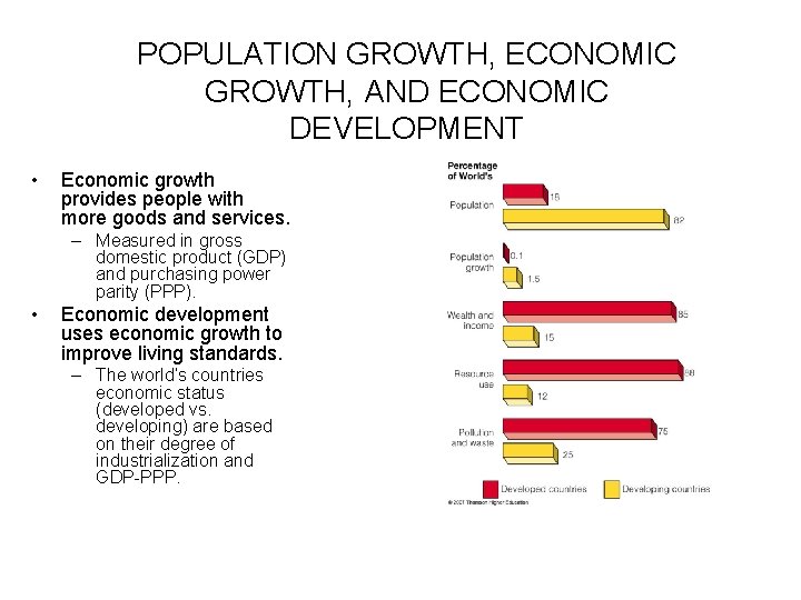 POPULATION GROWTH, ECONOMIC GROWTH, AND ECONOMIC DEVELOPMENT • Economic growth provides people with more