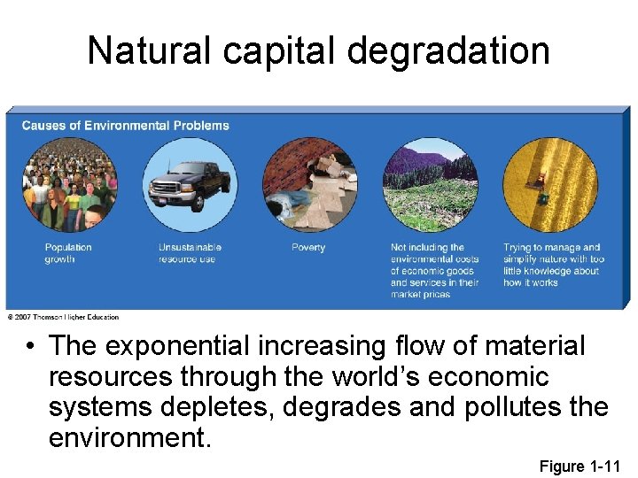 Natural capital degradation • The exponential increasing flow of material resources through the world’s