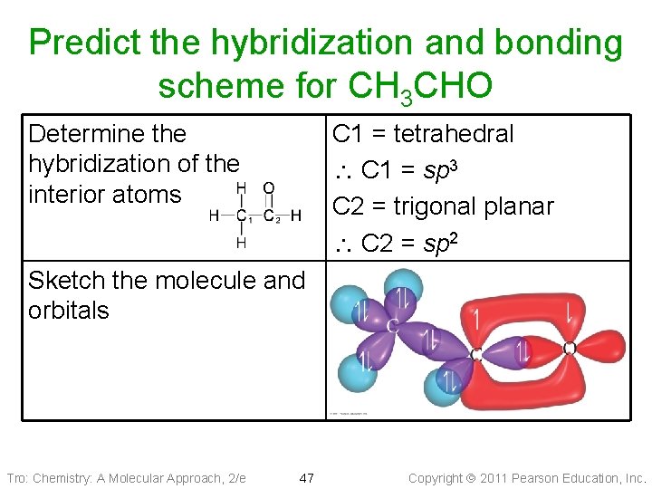 Predict the hybridization and bonding scheme for CH 3 CHO Determine the hybridization of