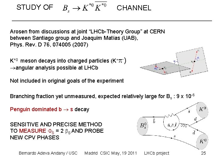 STUDY OF CHANNEL Arosen from discussions at joint “LHCb-Theory Group” at CERN between Santiago