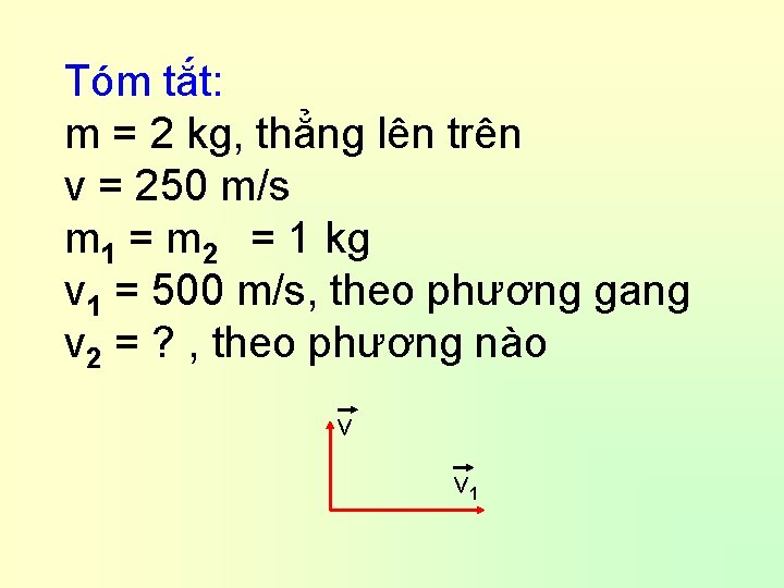 Tóm tắt: m = 2 kg, thẳng lên trên v = 250 m/s m