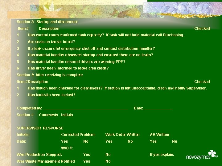 Section 2: Startup and disconnect Item # Description Checked 1 Has control room confirmed