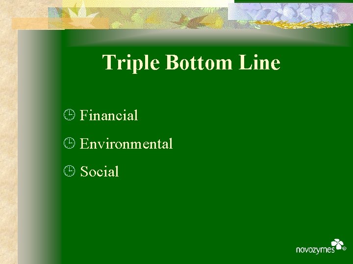 Triple Bottom Line ¹ Financial ¹ Environmental ¹ Social 
