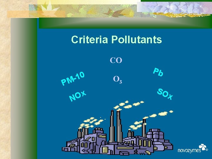 Criteria Pollutants CO 0 1 PM N Ox O 3 Pb SO x 