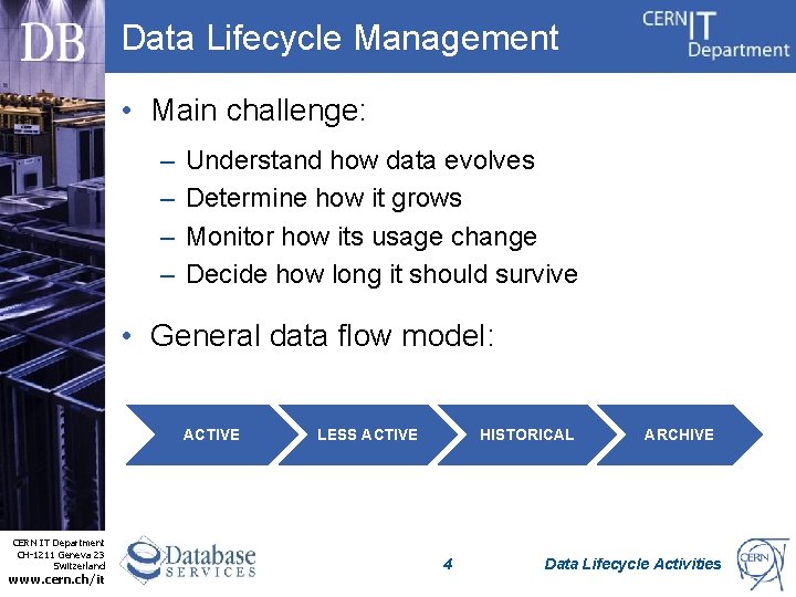 Data Lifecycle Management • Main challenge: – – Understand how data evolves Determine how