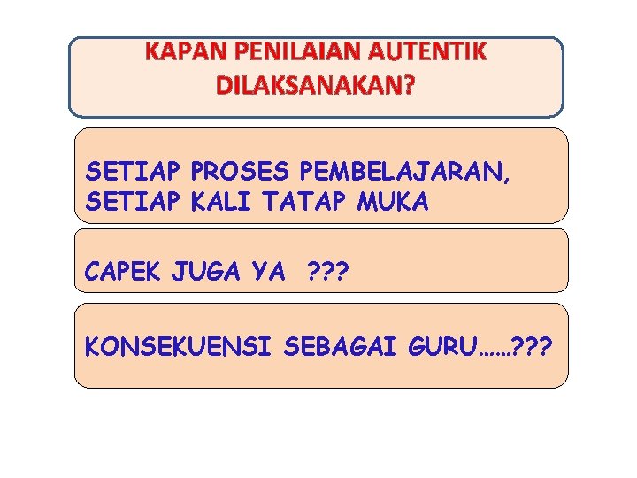 KAPAN PENILAIAN AUTENTIK DILAKSANAKAN? SETIAP PROSES PEMBELAJARAN, SETIAP KALI TATAP MUKA CAPEK JUGA YA