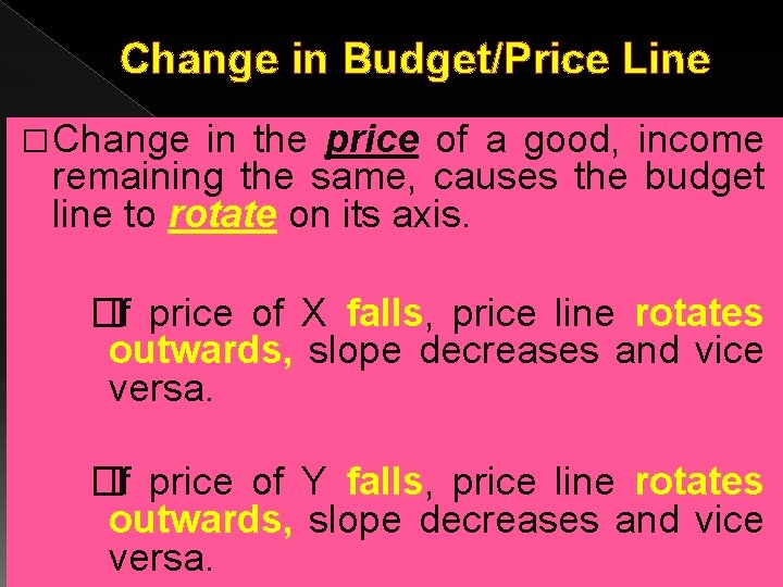 Change in Budget/Price Line � Change in the price of a good, income remaining