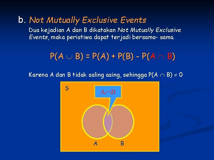 b. Not Mutually Exclusive Events Dua kejadian A dan B dikatakan Not Mutually Exclusive