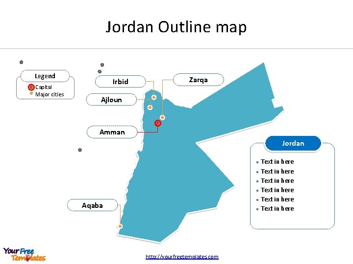 Jordan Outline map Legend Capital Major cities Irbid Zarqa Ajloun Amman Jordan Text in