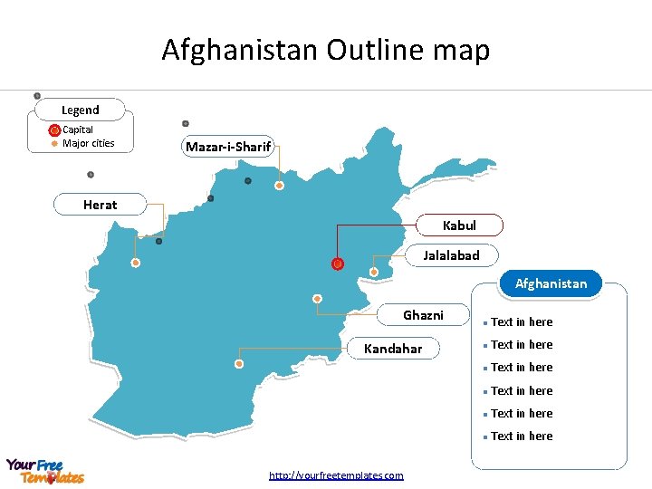 Afghanistan Outline map Legend Capital Major cities Mazar-i-Sharif Herat Kabul Jalalabad Afghanistan Ghazni Kandahar