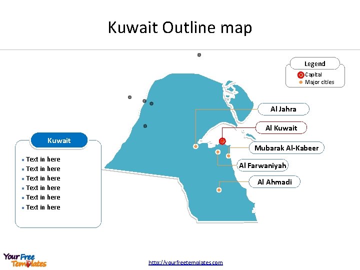 Kuwait Outline map Legend Capital Major cities Al Jahra Al Kuwait Mubarak Al-Kabeer Text