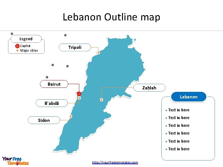 Lebanon Outline map Legend Capital Major cities Tripoli Beirut Zaḥlah Lebanon B`abdā Sidon http: