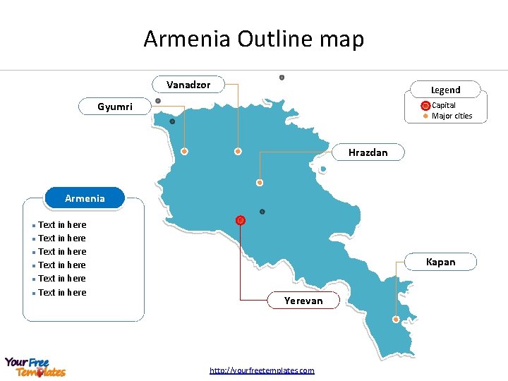 Armenia Outline map Vanadzor Legend Gyumri Capital Major cities Hrazdan Armenia Text in here