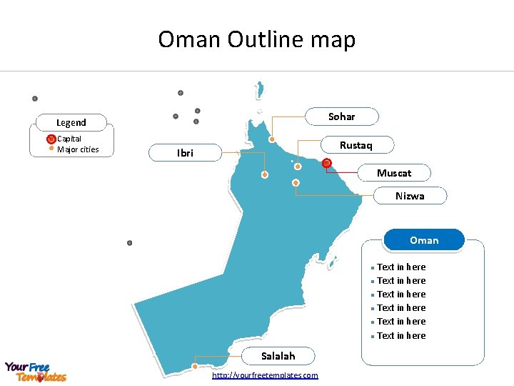 Oman Outline map Sohar Legend Capital Major cities Rustaq Ibri Muscat Nizwa Oman Text