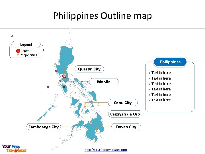 Philippines Outline map Legend Capital Major cities Philippines Quezon City Text in here l