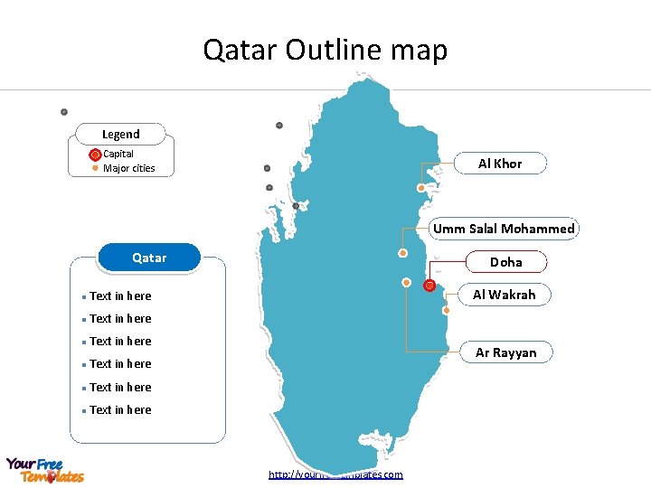 Qatar Outline map Legend Capital Major cities Al Khor Umm Salal Mohammed Qatar l