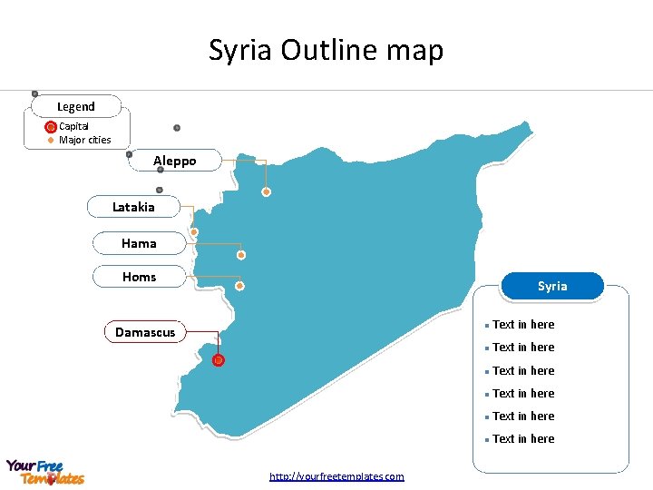 Syria Outline map Legend Capital Major cities Aleppo Latakia Hama Homs Syria Damascus http: