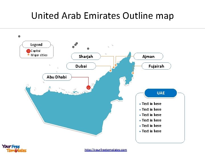 United Arab Emirates Outline map Legend Capital Major cities Sharjah Ajman Dubai Fujairah Abu