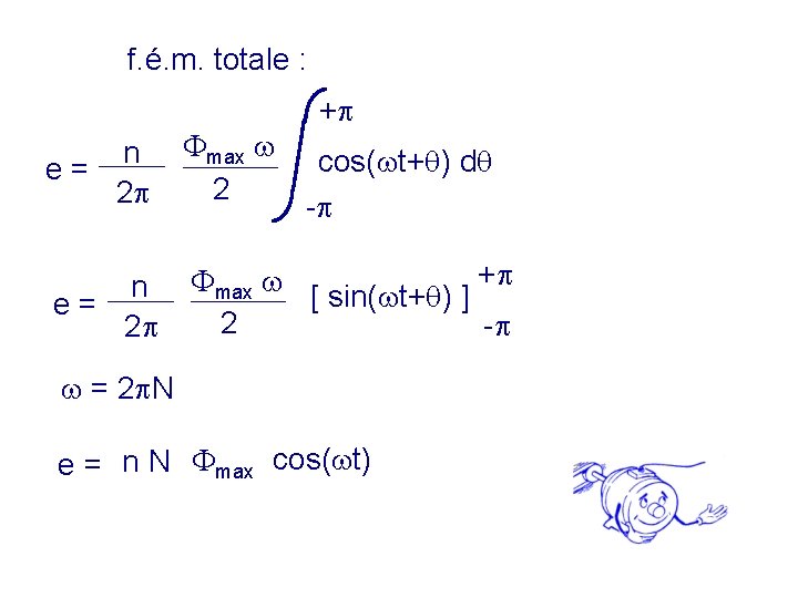 f. é. m. totale : + n max cos( t+ ) d e =
