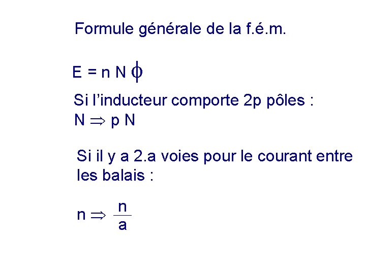 Formule générale de la f. é. m. E = n N Si l’inducteur comporte