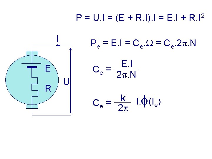 P = U. I = (E + R. I). I = E. I +