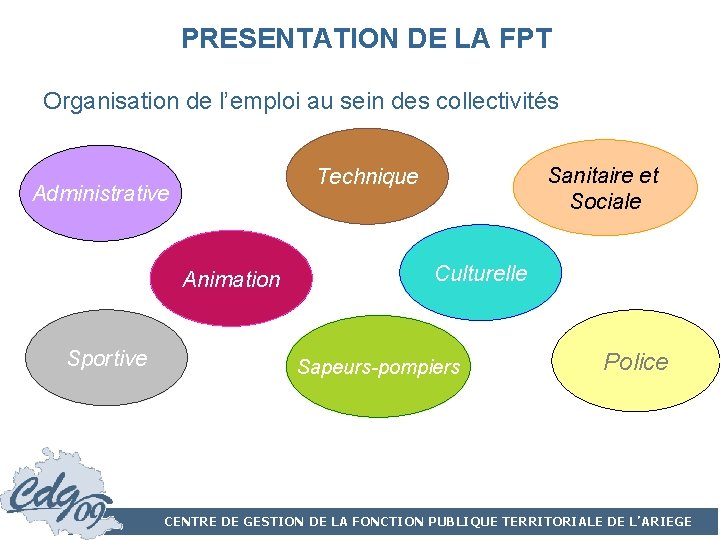 PRESENTATION DE LA FPT Organisation de l’emploi au sein des collectivités Administrative Animation Sportive
