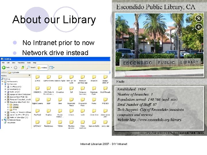 About our Library l No Intranet prior to now l Network drive instead Internet