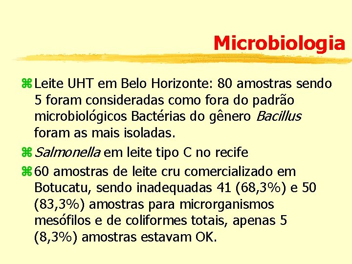 Microbiologia z Leite UHT em Belo Horizonte: 80 amostras sendo 5 foram consideradas como