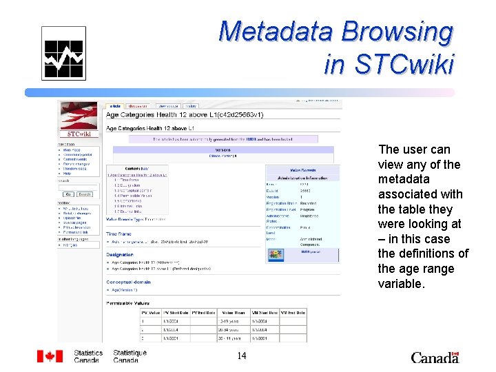 Metadata Browsing in STCwiki The user can view any of the metadata associated with