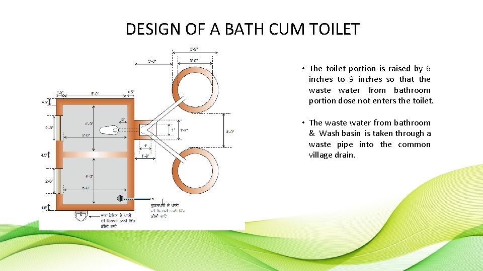 DESIGN OF A BATH CUM TOILET • The toilet portion is raised by 6