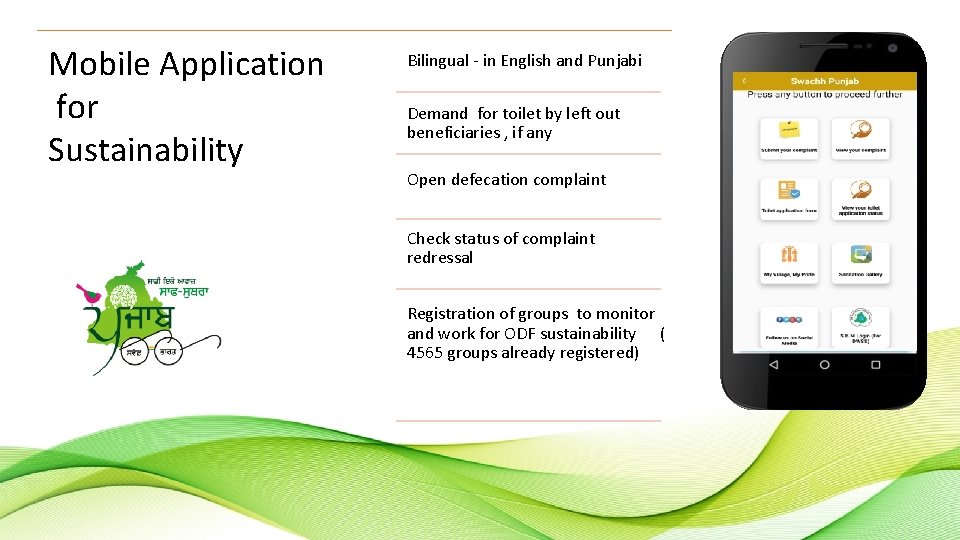 Mobile Application for Sustainability Bilingual - in English and Punjabi Demand for toilet by