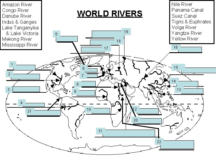 Amazon River Congo River Danube River Indus & Ganges Lake Tanganyika & Lake Victoria