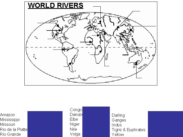 WORLD RIVERS Amazon Mississippi Missouri Rio de la Platte Rio Grande Congo Danube Elbe