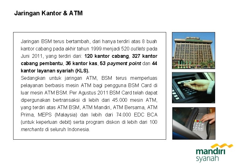 Jaringan Kantor & ATM Jaringan BSM terus bertambah, dari hanya terdiri atas 8 buah