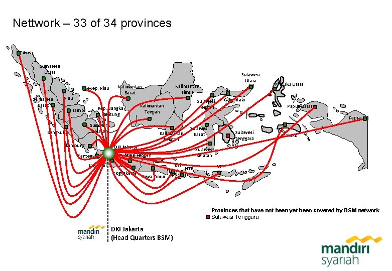 Nettwork – 33 of 34 provinces Aceh Sumatera Utara Sumatera Barat Riau Sumatera Selatan