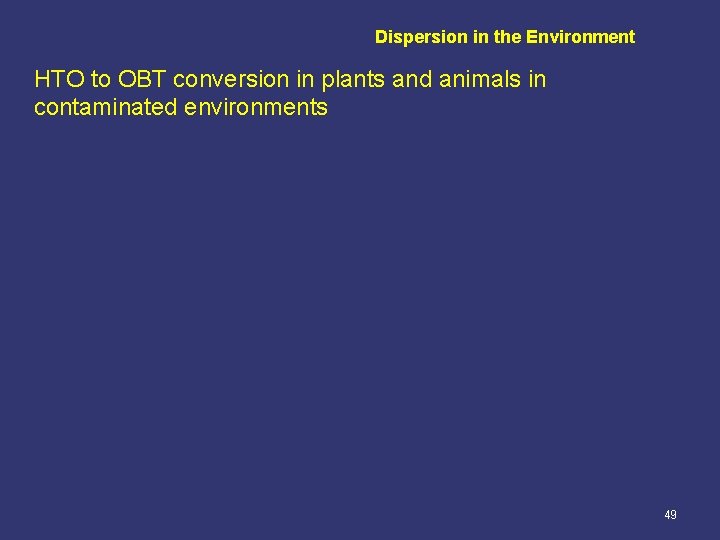 Dispersion in the Environment HTO to OBT conversion in plants and animals in contaminated