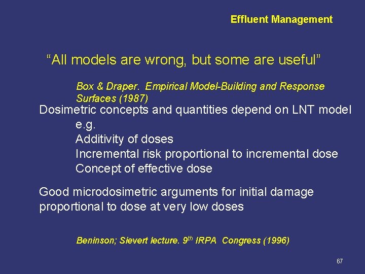 Effluent Management “All models are wrong, but some are useful” Box & Draper. Empirical