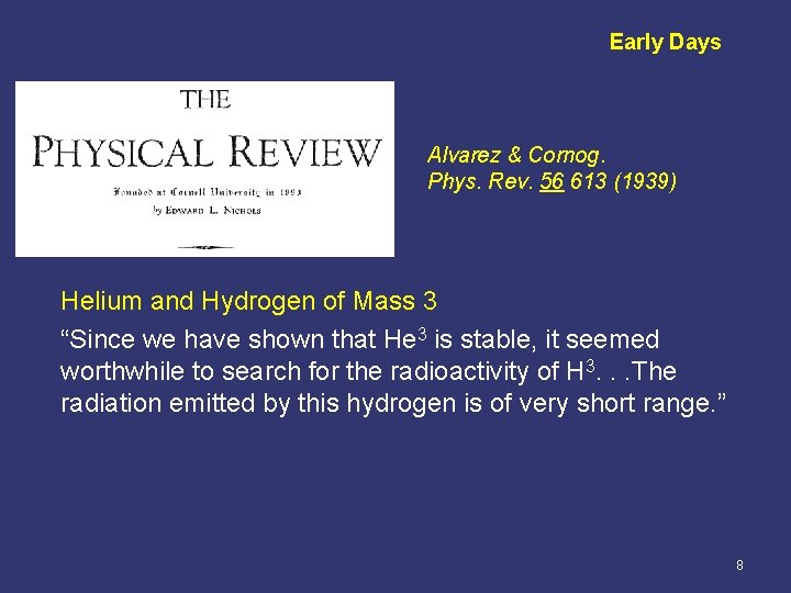 Early Days Alvarez & Cornog. Phys. Rev. 56 613 (1939) Helium and Hydrogen of