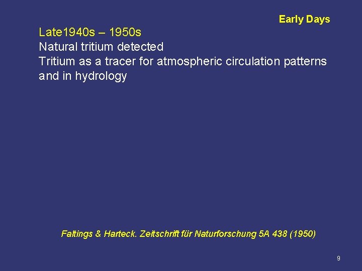 Early Days Late 1940 s – 1950 s Natural tritium detected Tritium as a