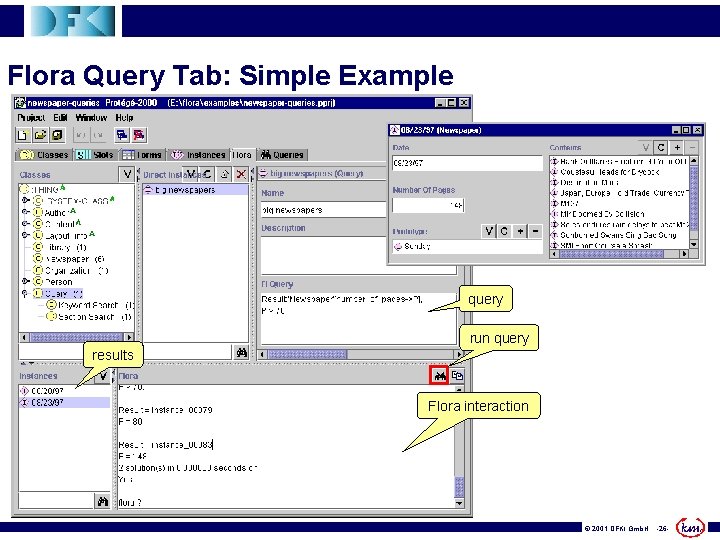 Flora Query Tab: Simple Example query run query results Flora interaction © 2001 DFKI