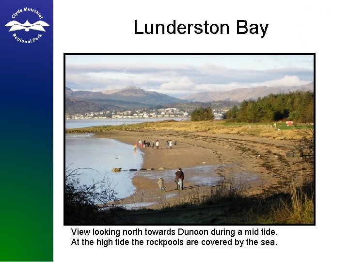Lunderston Bay View looking north towards Dunoon during a mid tide. At the high