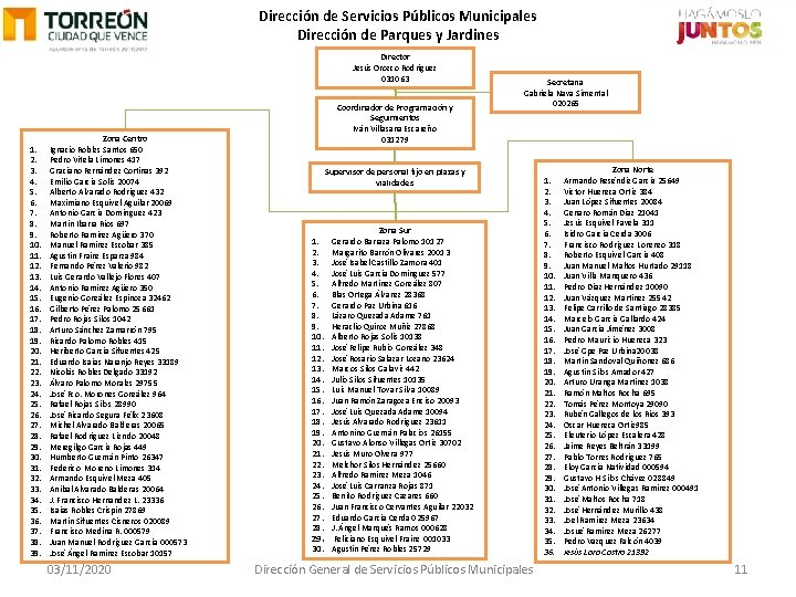 Dirección de Servicios Públicos Municipales Dirección de Parques y Jardines Director Jesús Orozco Rodríguez