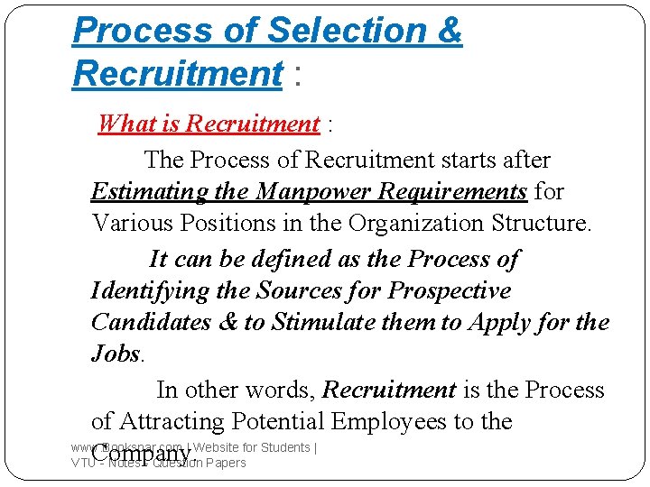 Process of Selection & Recruitment : What is Recruitment : The Process of Recruitment