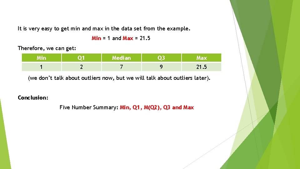 It is very easy to get min and max in the data set from