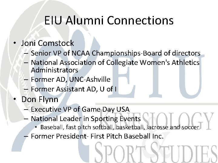 EIU Alumni Connections • Joni Comstock – Senior VP of NCAA Championships-Board of directors