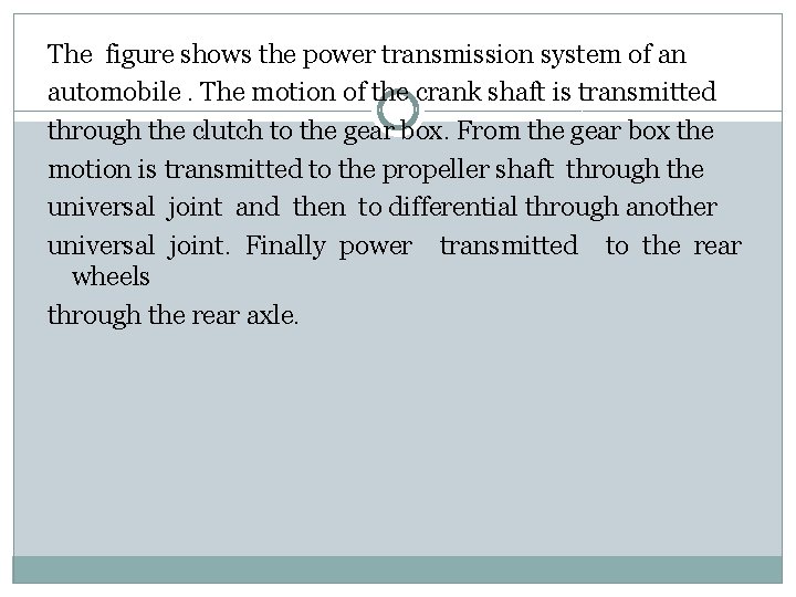 The figure shows the power transmission system of an automobile. The motion of the