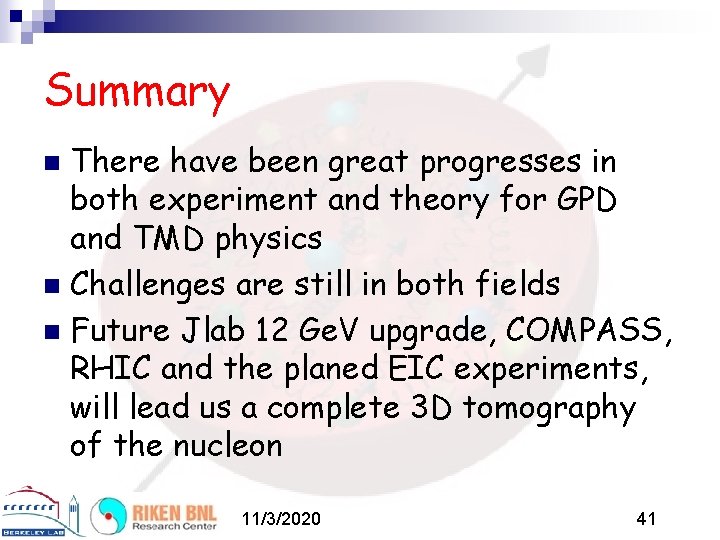 Summary There have been great progresses in both experiment and theory for GPD and