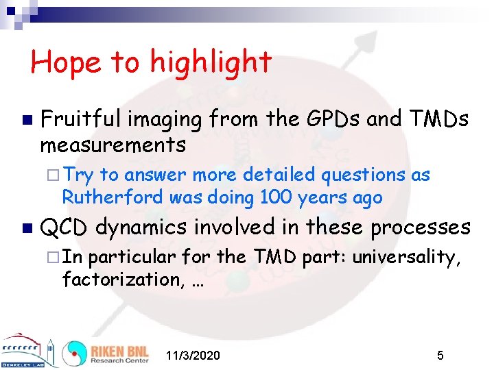 Hope to highlight n Fruitful imaging from the GPDs and TMDs measurements ¨ Try
